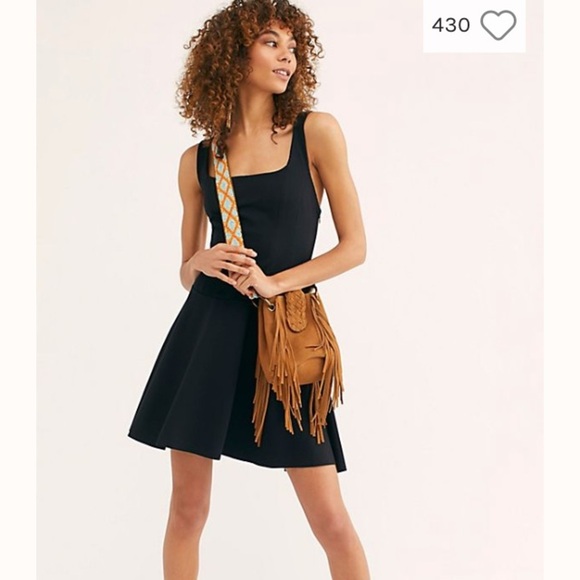 SALE New Free People Black Square Neck Fit flare Sz L - Picture 1 of 8